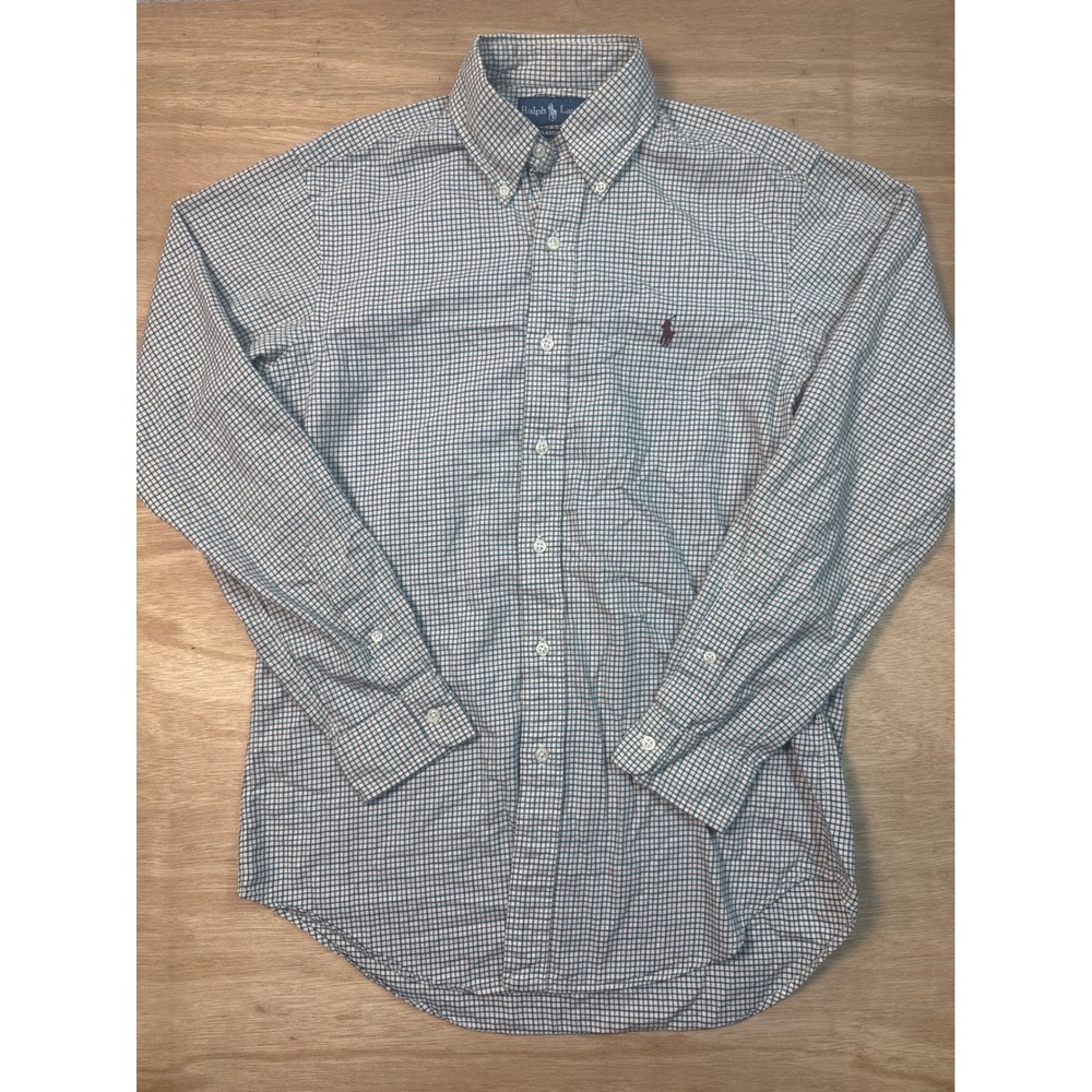Polo Ralph Lauren Button Down Shirt Mens S Blue White Excellent Check Cotton